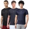 ATICX Slim Fit Polyester Sports T-Shirt for Men - Round Neck Quick Dry Fit Half Sleeve Breathable Stylish Gym & Workout Tee - Lightweight Running Cycling Football Swimming Training Sportswear Top