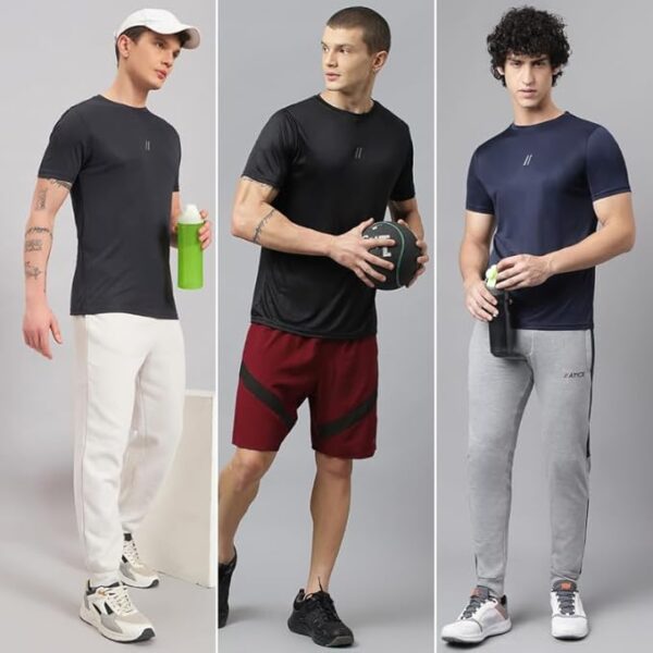 ATICX Slim Fit Polyester Sports T-Shirt for Men - Round Neck Quick Dry Fit Half Sleeve Breathable Stylish Gym & Workout Tee - Lightweight Running Cycling Football Swimming Training Sportswear Top