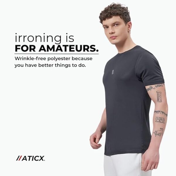 ATICX Slim Fit Polyester Sports T-Shirt for Men - Round Neck Quick Dry Fit Half Sleeve Breathable Stylish Gym & Workout Tee - Lightweight Running Cycling Football Swimming Training Sportswear Top